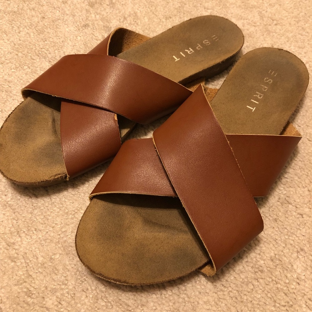 Brown slip on sandals